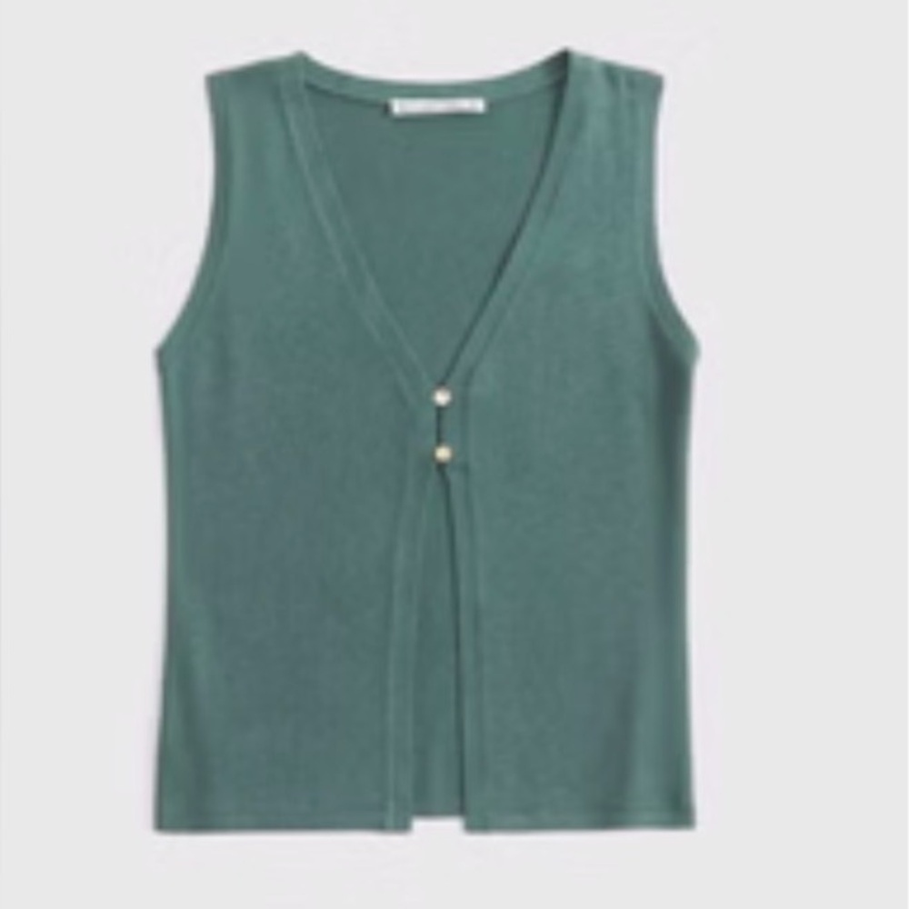V-Neck sweater vest Sleeveless Green Top